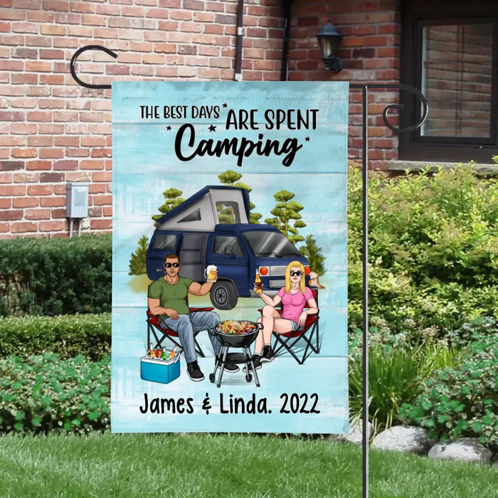 Camping Drinking Couple - Personalized Garden Flag For Her, Him, Camping