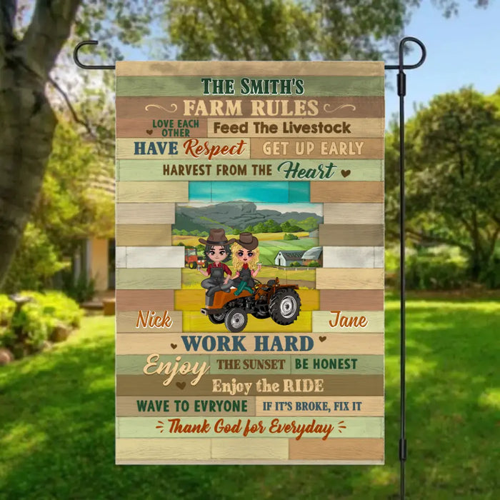 Farm Rules - Personalized Garden Flag For Couples, Him, Her, Friends, Farmer