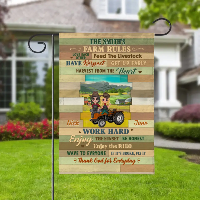 Farm Rules - Personalized Garden Flag For Couples, Him, Her, Friends, Farmer