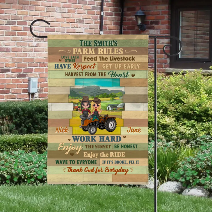 Farm Rules - Personalized Garden Flag For Couples, Him, Her, Friends, Farmer