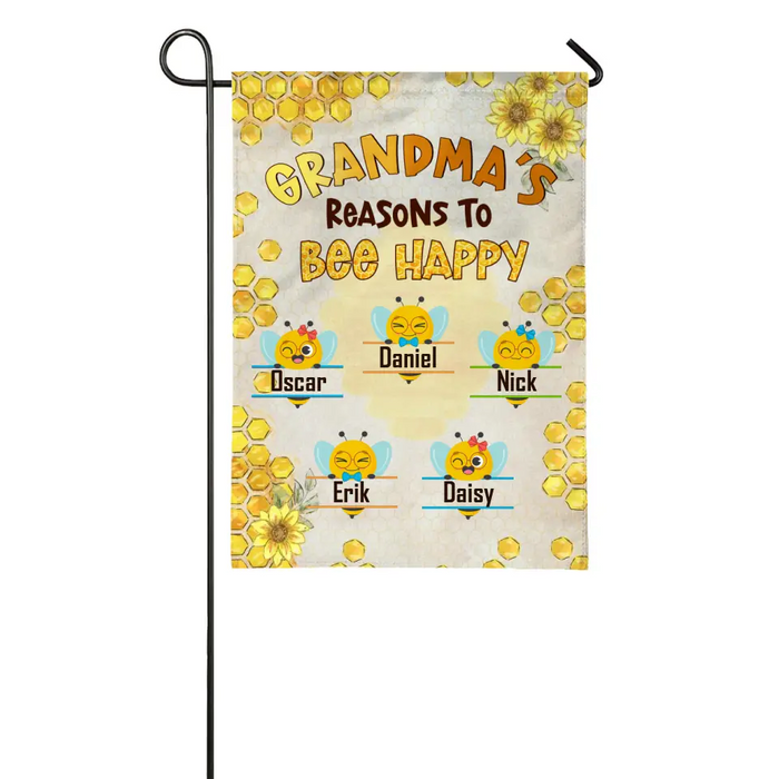 Grandma's Reasons to Bee Happy - Personalized Gifts Custom Garden Flag for Family for Grandma