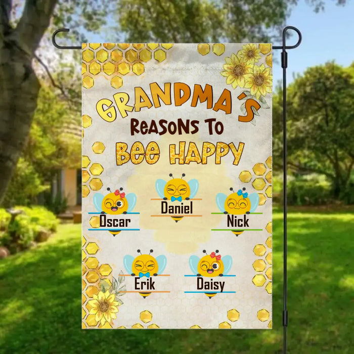 Grandma's Reasons to Bee Happy - Personalized Gifts Custom Garden Flag for Family for Grandma