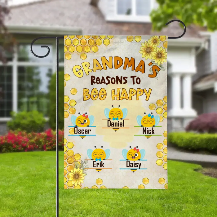 Grandma's Reasons to Bee Happy - Personalized Gifts Custom Garden Flag for Family for Grandma