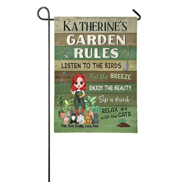 Up to 5 Cats My Garden Rules - Personalized Gifts Custom Gardener Garden Flag for Cat Mom, Gardeners Gifts