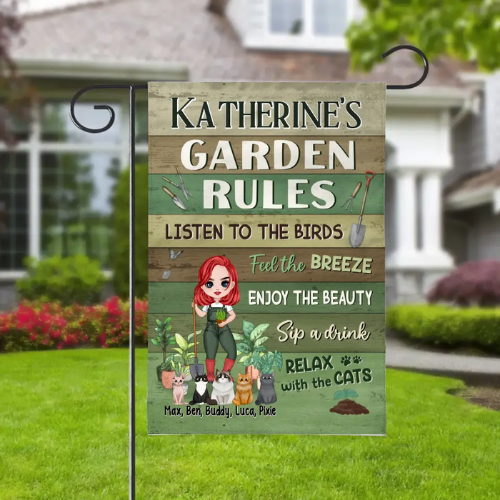 Up to 5 Cats My Garden Rules - Personalized Gifts Custom Gardener Garden Flag for Cat Mom, Gardeners Gifts