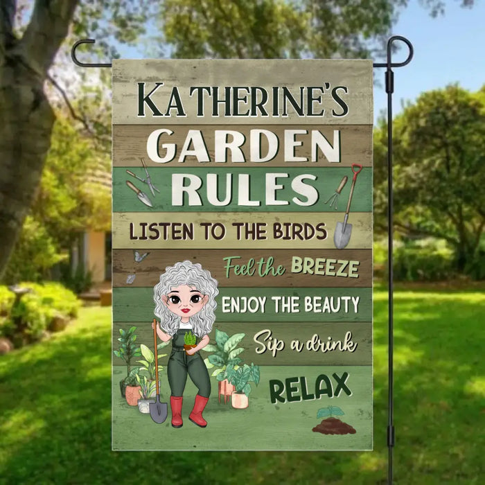 Old Chibi My Garden Rules - Personalized Garden Flag For Her, Him, Gardener