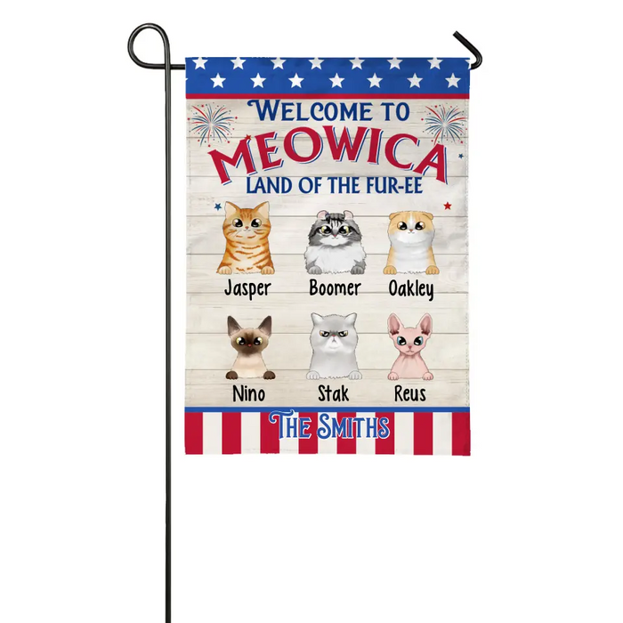 Welcome To Meowica Land Of The Furee - Personalized Garden Flag For Cat Lovers