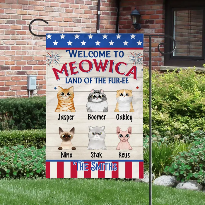 Welcome To Meowica Land Of The Furee - Personalized Garden Flag For Cat Lovers