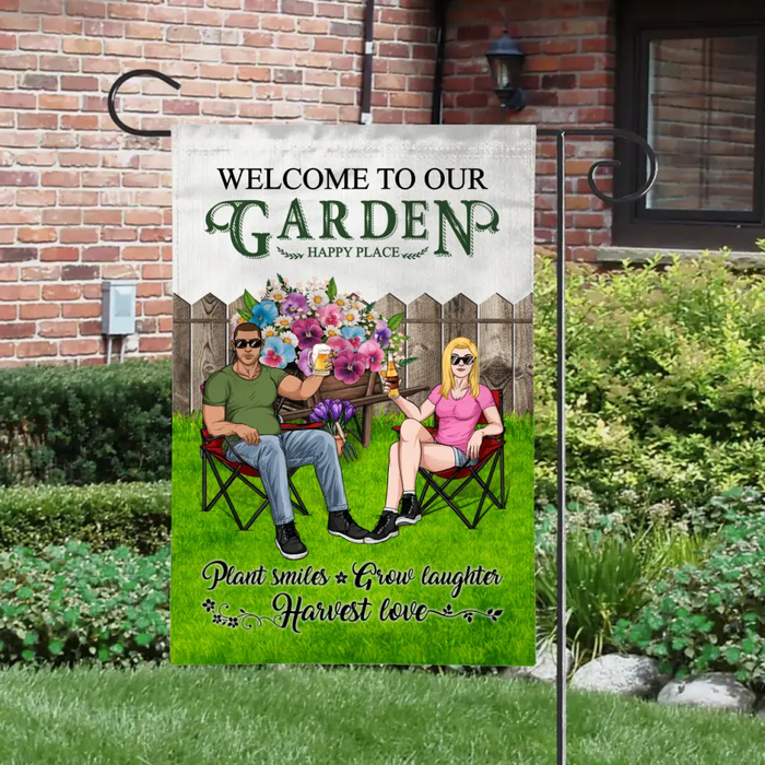 Welcome To Our Garden Happy Place - Personalized Garden Flag For Couples, Farmer