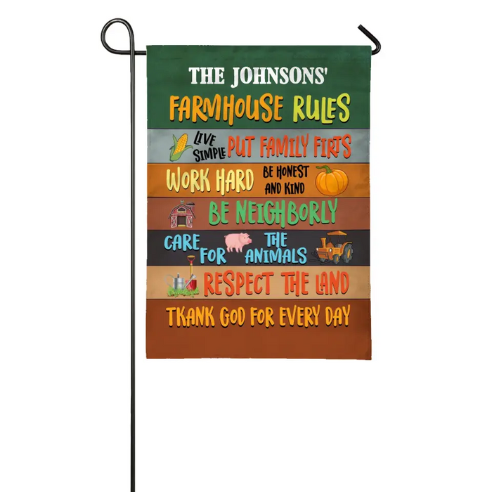 Farm Farmhouse Rules Custom Family Name - Personalized Garden Flag For Farmer, Farming Lovers