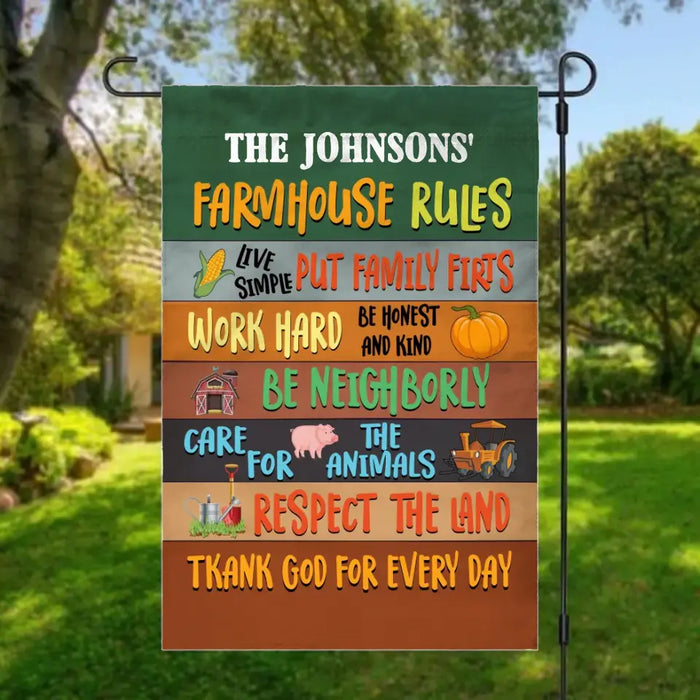 Farm Farmhouse Rules Custom Family Name - Personalized Garden Flag For Farmer, Farming Lovers