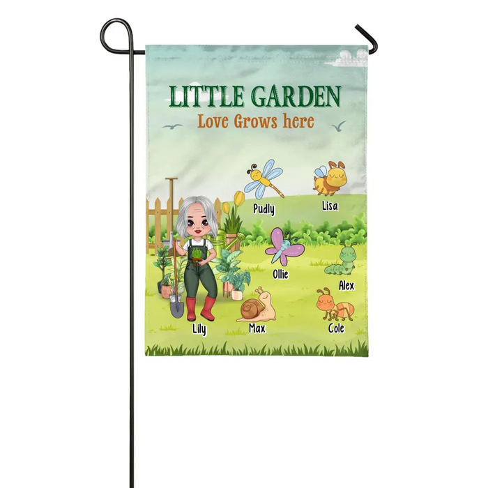 Little Garden Love Grows Here - Personalized Gifts Custom Gardening Garden Flag For Grandma, Gardeners