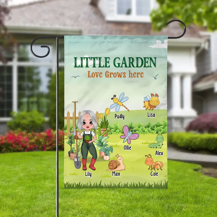 Little Garden Love Grows Here - Personalized Gifts Custom Gardening Garden Flag For Grandma, Gardeners