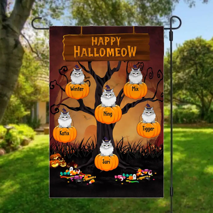 Happy Hallomeow - Personalized Halloween Gifts Custom Family Garden Flag For Cat Lovers