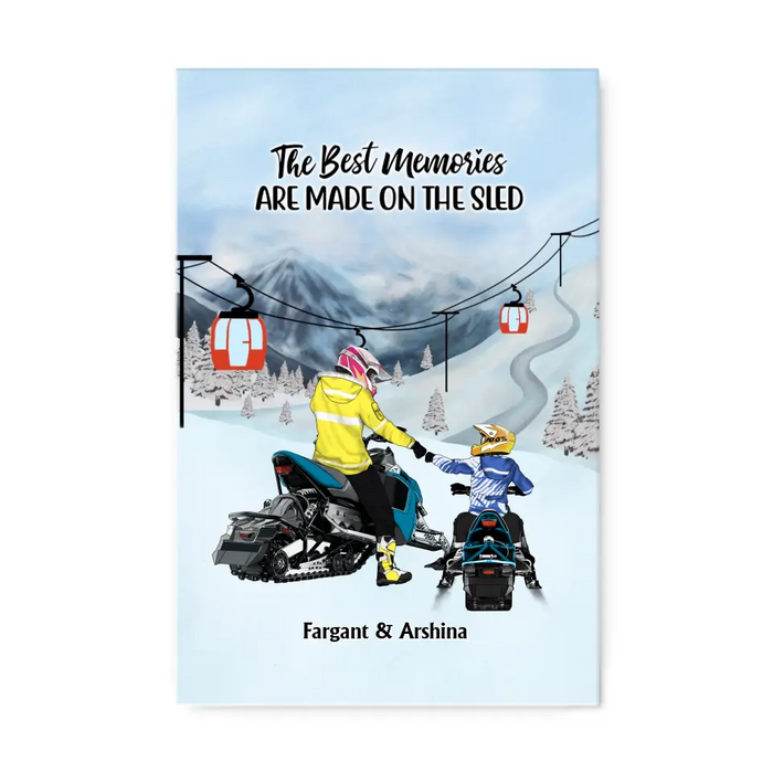 Riding Partners For Life - Personalized Gifts Custom Mom/Dad With Kids Canvas For Snowmobile Lovers