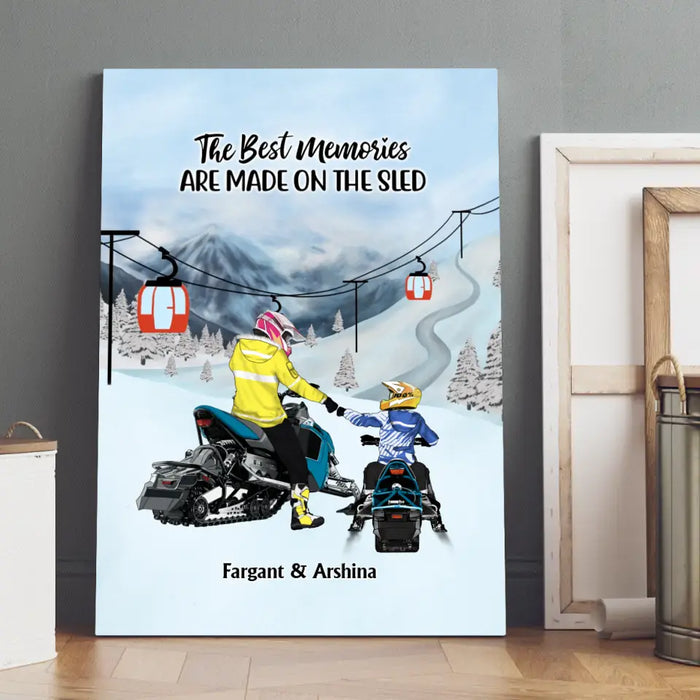 Riding Partners For Life - Personalized Gifts Custom Mom/Dad With Kids Canvas For Snowmobile Lovers