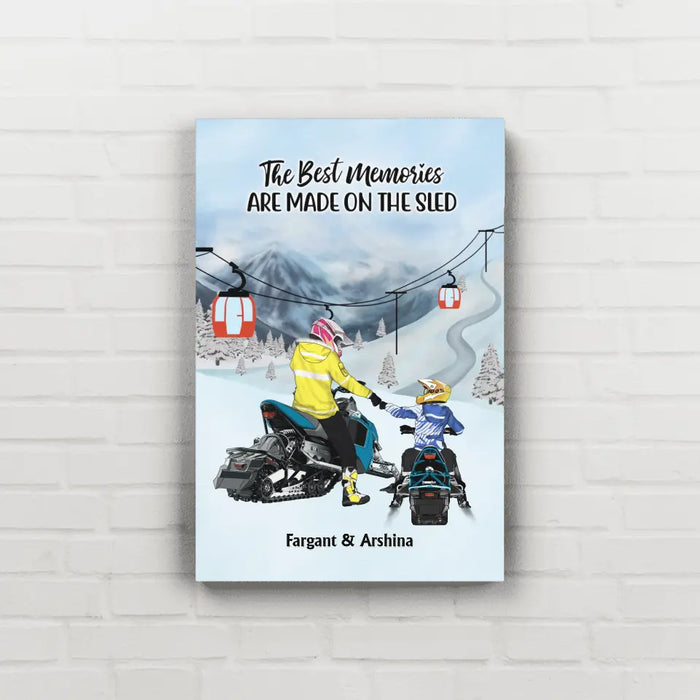 Riding Partners For Life - Personalized Gifts Custom Mom/Dad With Kids Canvas For Snowmobile Lovers