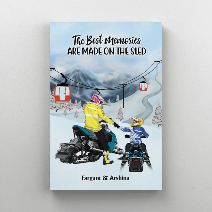 Riding Partners For Life - Personalized Gifts Custom Mom/Dad With Kids Canvas For Snowmobile Lovers