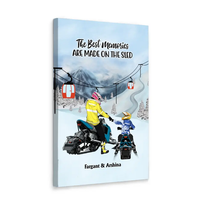 Riding Partners For Life - Personalized Gifts Custom Mom/Dad With Kids Canvas For Snowmobile Lovers