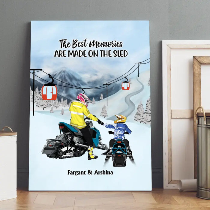 Riding Partners For Life - Personalized Gifts Custom Mom/Dad With Kids Canvas For Snowmobile Lovers