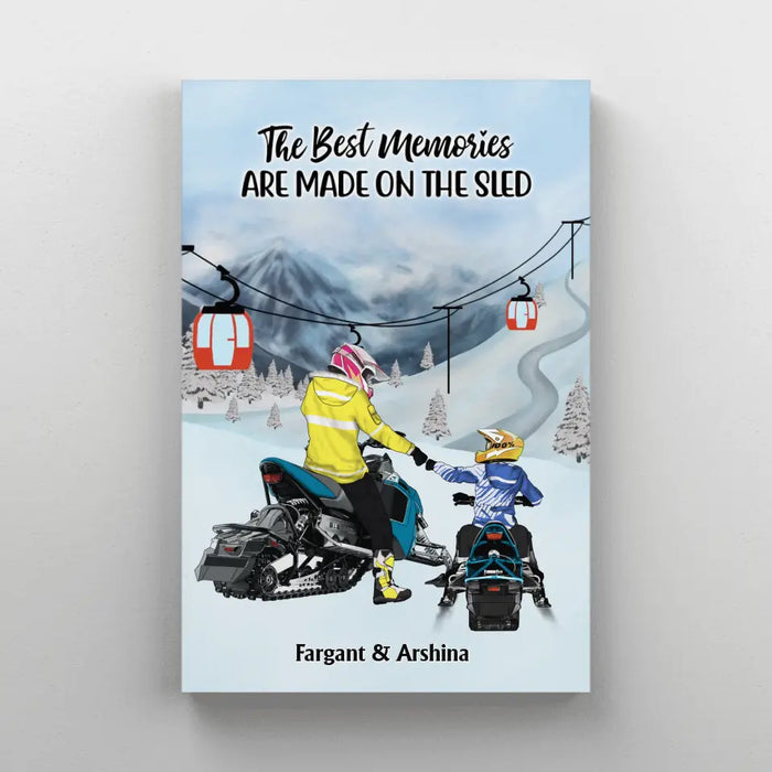 Riding Partners For Life - Personalized Gifts Custom Mom/Dad With Kids Canvas For Snowmobile Lovers