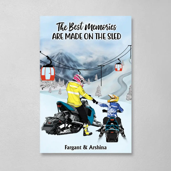 Riding Partners For Life - Personalized Gifts Custom Mom/Dad With Kids Canvas For Snowmobile Lovers