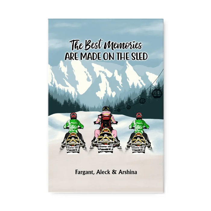 The Best Memories Are Made On The Sled - Personalized Gifts Custom Mom With Kids Canvas For Snowmobile Lovers