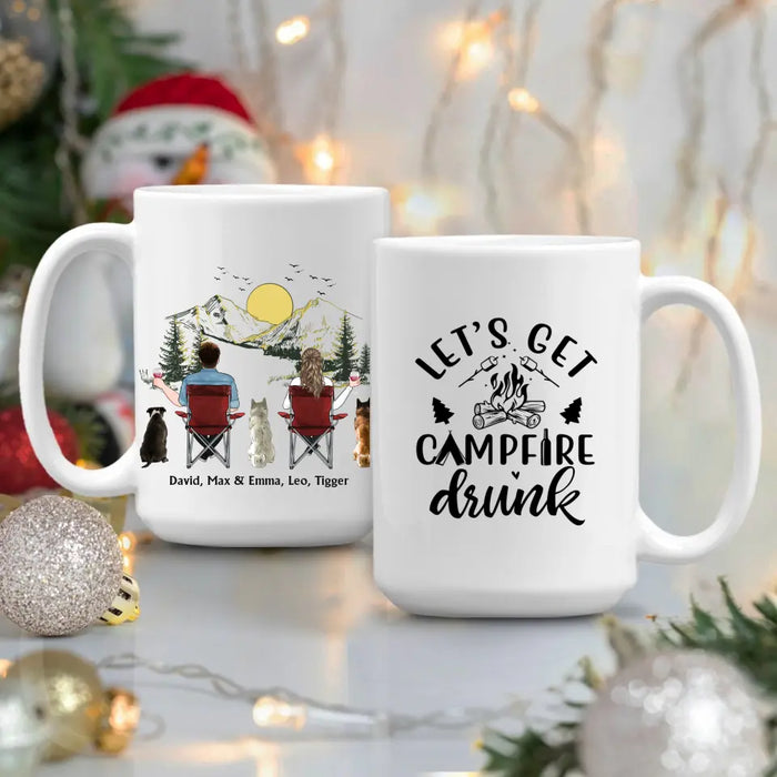 Let's Get Campfire Drunk - Personalized Gifts Custom Mug For Couples, Camping and Dogs Lovers