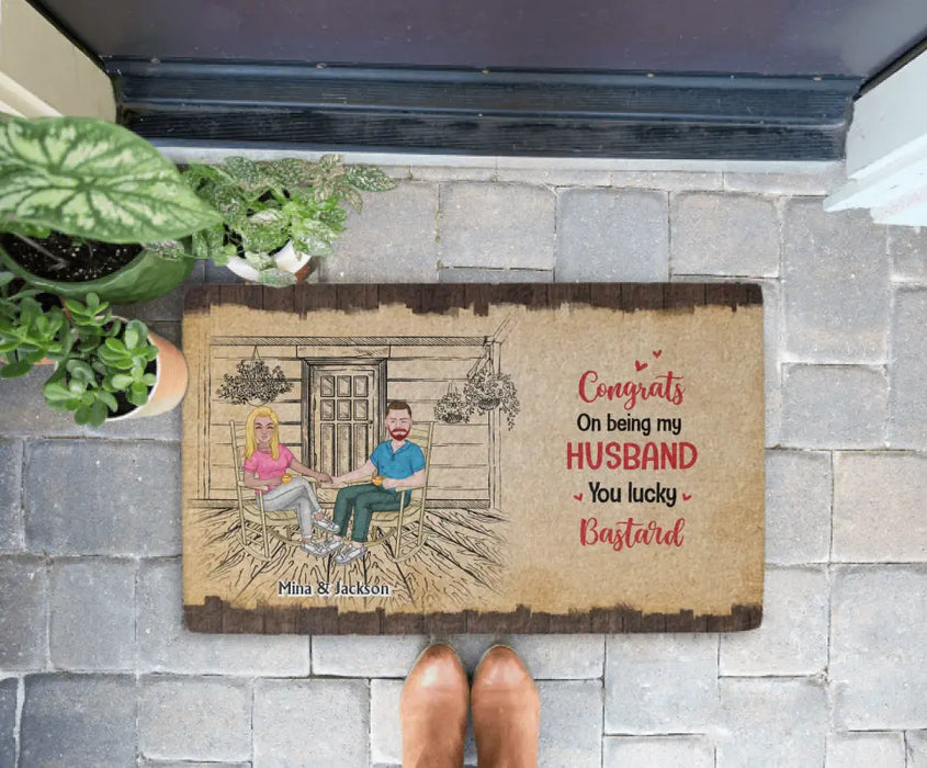 Congrats On Being My Husband You Lucky Bastard - Personalized Gifts Custom Doormat for Couples