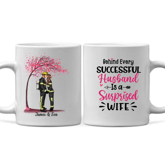 Behind Every Successful Husband Is A Wife - Personalized Gifts Custom Mug For Firefighter EMS Nurse Police Officer Military Couples