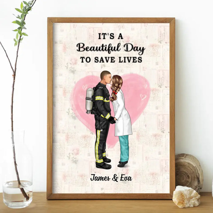 Together We Make The Best Team - Personalized Poster, Couple Portrait, Firefighter, EMS, Nurse, Police Officer, Military Couples