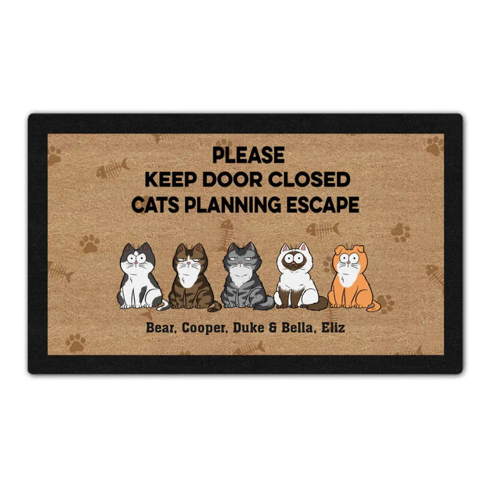 Please Keep Door Closed Cats Planning Escape - Personalized Gifts Custom Doormat for Cat Lovers, Cat Owners