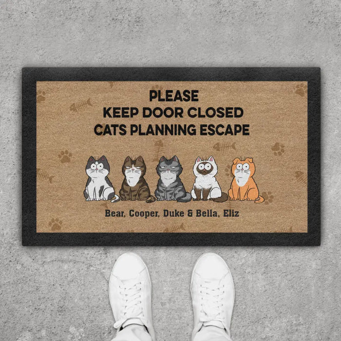Please Keep Door Closed Cats Planning Escape - Personalized Gifts Custom Doormat for Cat Lovers, Cat Owners