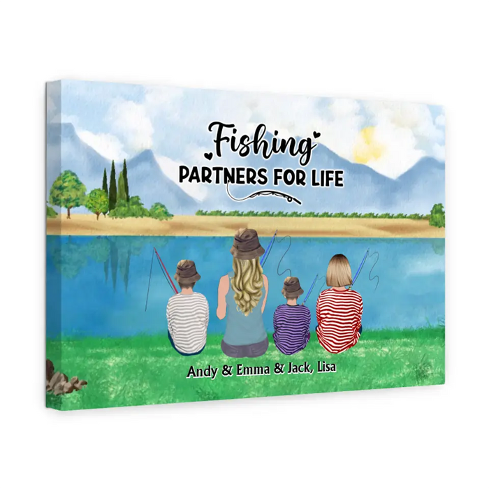 Fishing Partners For Life - Personalized Gifts Custom Mother and Kids Canvas For Fishing Lovers