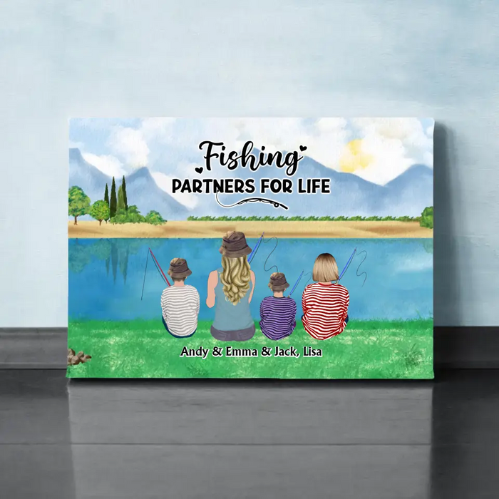 Fishing Partners For Life - Personalized Gifts Custom Mother and Kids Canvas For Fishing Lovers