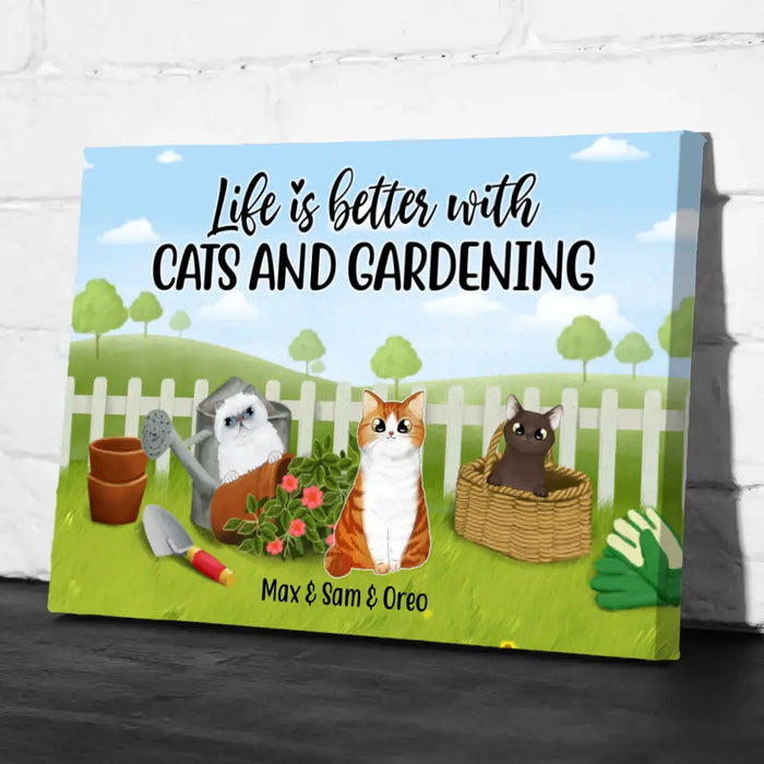 Personalized Canvas, Life Is Better With Cats and Gardening, Gift for Cat Lovers, Gardeners