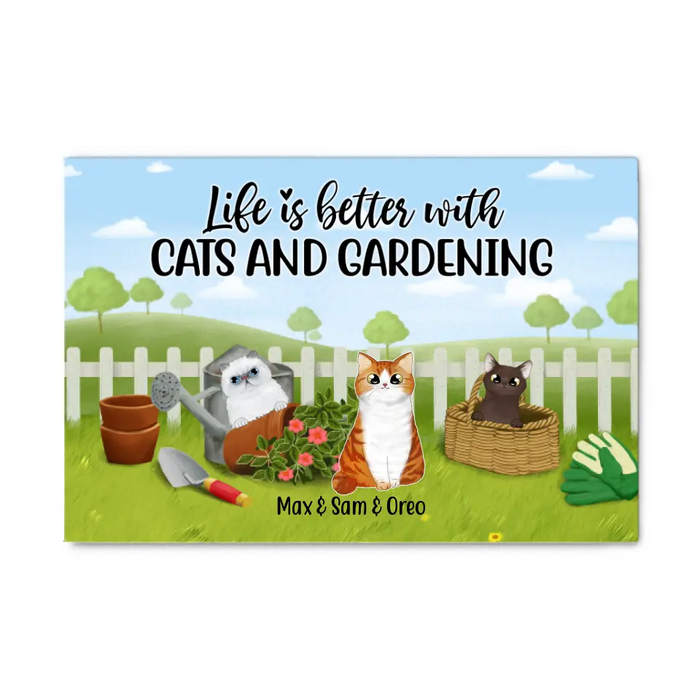 Personalized Canvas, Life Is Better With Cats and Gardening, Gift for Cat Lovers, Gardeners