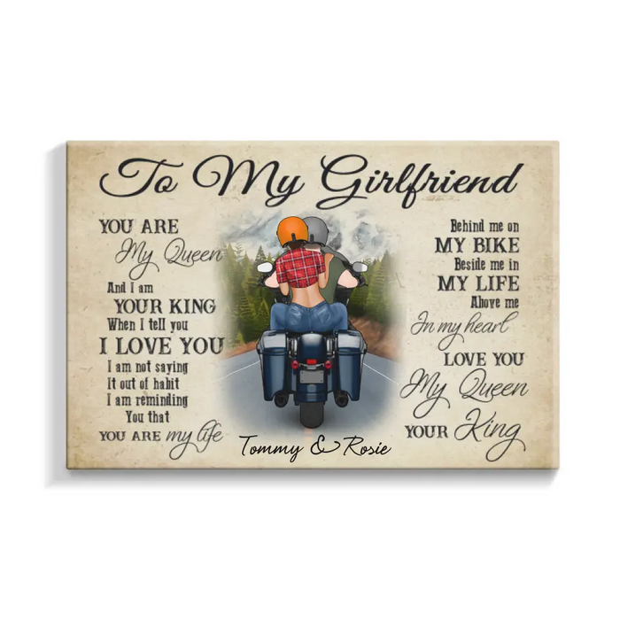 Personalized Canvas, Motorcyle Couple, Gift for Biker  Wife, Motorcycle Lovers, Riding Couple