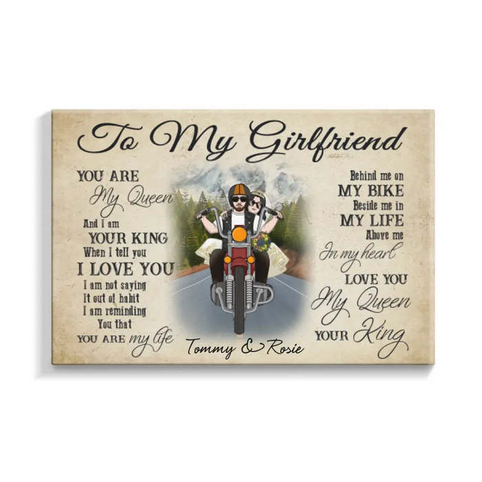 Personalized Canvas, Old Motorcycle Couple, Happy Wedding Anniversary, Gift for Her, Gift for Bikers, Couple