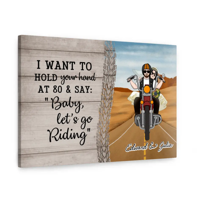 Personalized Canvas, Old Biker Couple Wedding Anniversary, Gift for Motorcycle Riders, Gift for Couple, Anniversary Gift