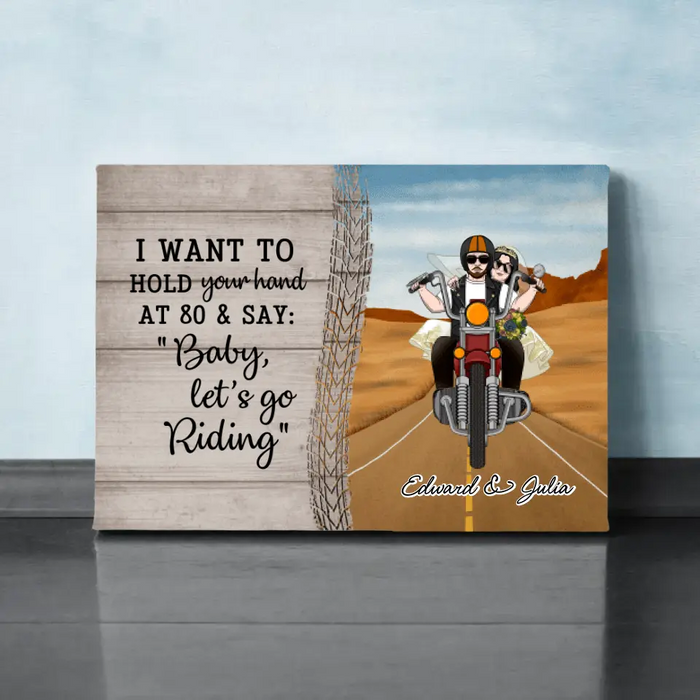 Personalized Canvas, Old Biker Couple Wedding Anniversary, Gift for Motorcycle Riders, Gift for Couple, Anniversary Gift