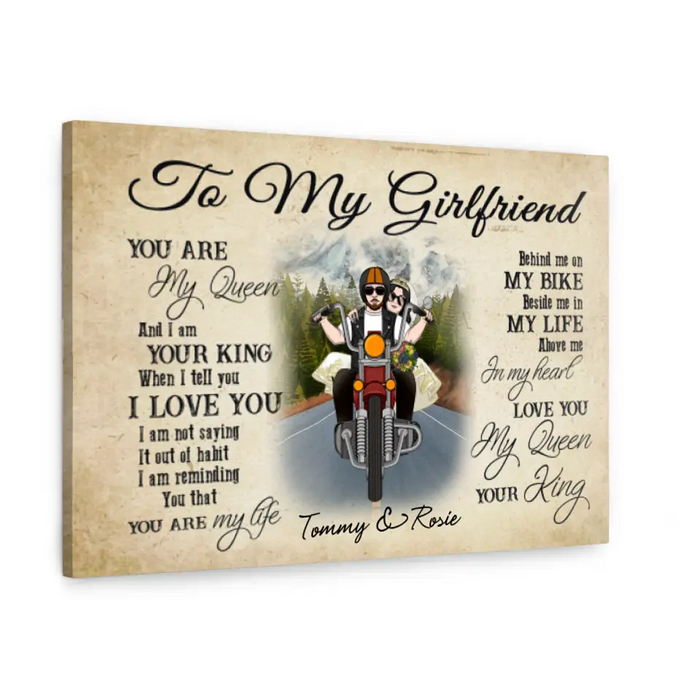 Personalized Canvas, Old Motorcycle Couple, Happy Wedding Anniversary, Gift for Her, Gift for Bikers, Couple