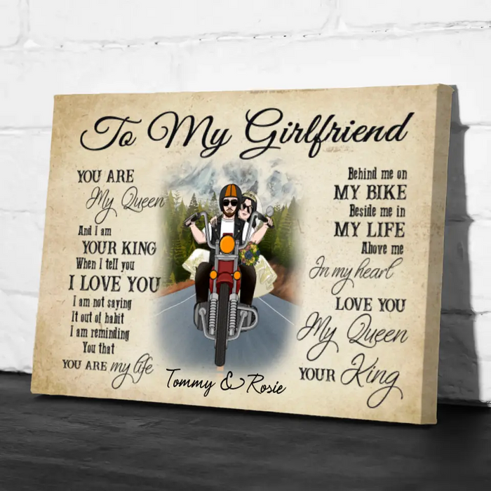 Personalized Canvas, Old Motorcycle Couple, Happy Wedding Anniversary, Gift for Her, Gift for Bikers, Couple