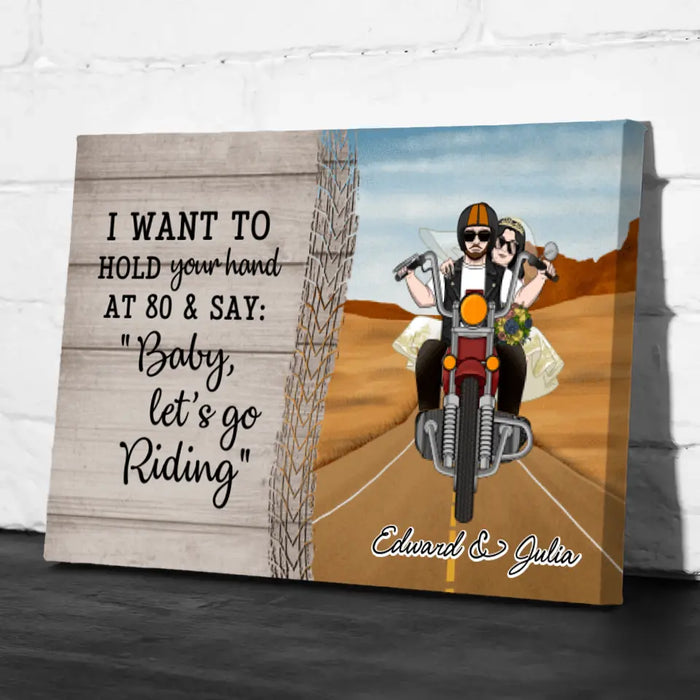 Personalized Canvas, Old Biker Couple Wedding Anniversary, Gift for Motorcycle Riders, Gift for Couple, Anniversary Gift