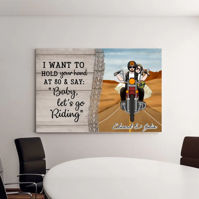 Personalized Canvas, Old Biker Couple Wedding Anniversary, Gift for Motorcycle Riders, Gift for Couple, Anniversary Gift