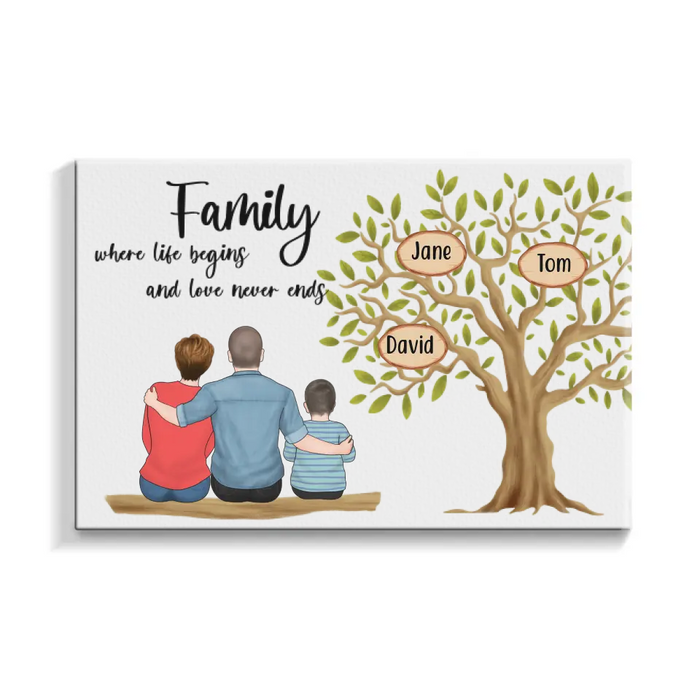 Personalized Canvas, Family Where Life Begins And Love Never Ends, Family Tree, Gifts For Family