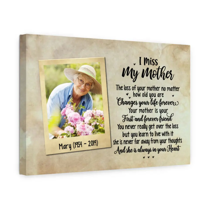 Personalized Canvas, I Miss My Mother, In Memory Of Loving Mother, Memorial Gift For Loss Of A Mother