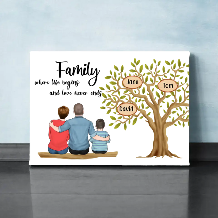 Personalized Canvas, Family Where Life Begins And Love Never Ends, Family Tree, Gifts For Family