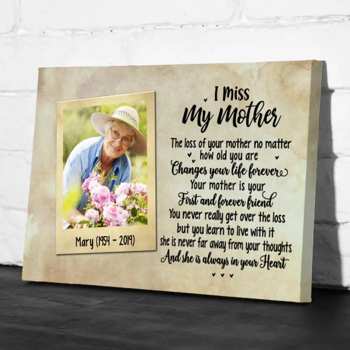 Personalized Canvas, I Miss My Mother, In Memory Of Loving Mother, Memorial Gift For Loss Of A Mother