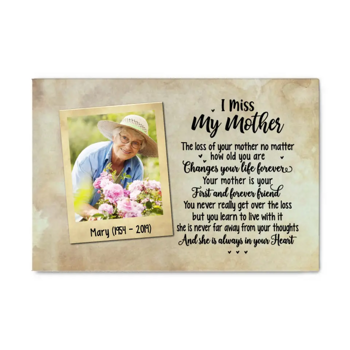 Personalized Canvas, I Miss My Mother, In Memory Of Loving Mother, Memorial Gift For Loss Of A Mother